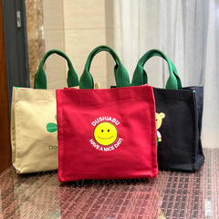 New Canvas Simple Built-in Water Cup Slot Large Capacity Canvas Student Lunch Box Bento Bag For Work Commuting Mummy Bag