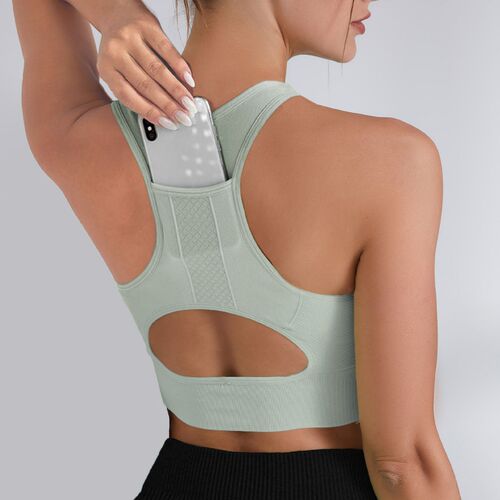 European and American Autumn and Winter Yoga Wear Vest Women's Pocket Shockproof Bra Running Fitness Quick-Drying Yoga Top Sports Bra