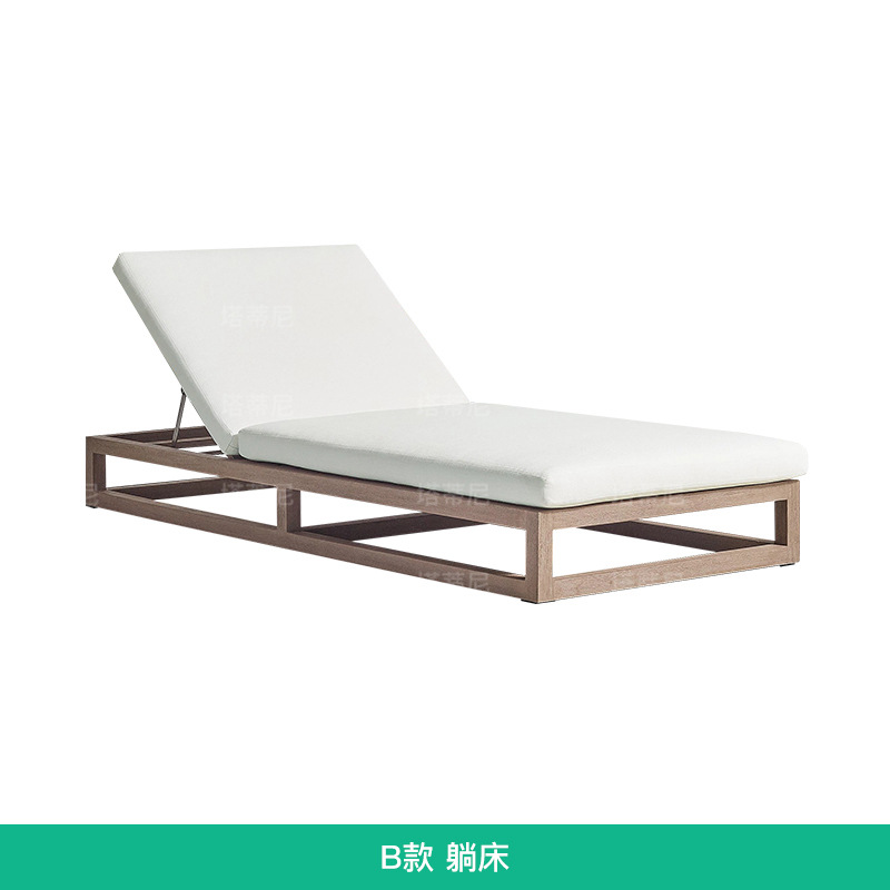 Silla de madera maciza al aire libre Villa patio impermeable muebles de protección solar Jardín al aire libre hotel playa casual cama de madera