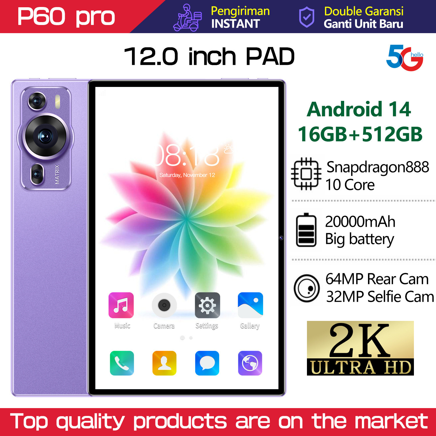 P60Pro New 5g Dual Card Learning and Entertainment Tablet 16+512 Hd Android 15 Tablet Cross-Border