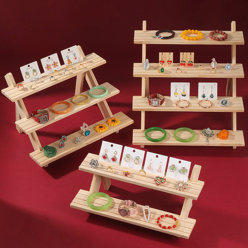 Solid wood ladder jewelry display rack creative jewelry display stand jewelry ornaments display rack live broadcast stall storage rack