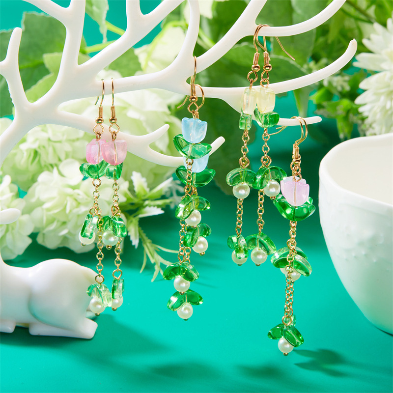 1 Pair Simple Style Classic Style Flower Patchwork Alloy Resin Drop Earrings display picture 2