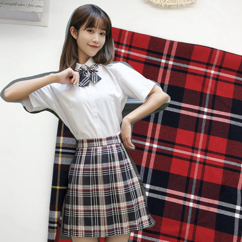 色织斜纹涤棉格子布 校服园服领结领花半身裙格子面料 JK学院风
