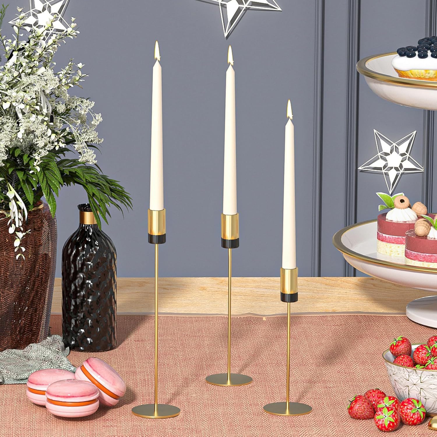 Candelaria de dos colores electrodeposición metálica europea decoración de escritorio vela de cena sala de modelo ventana decoración de propósitos de boda