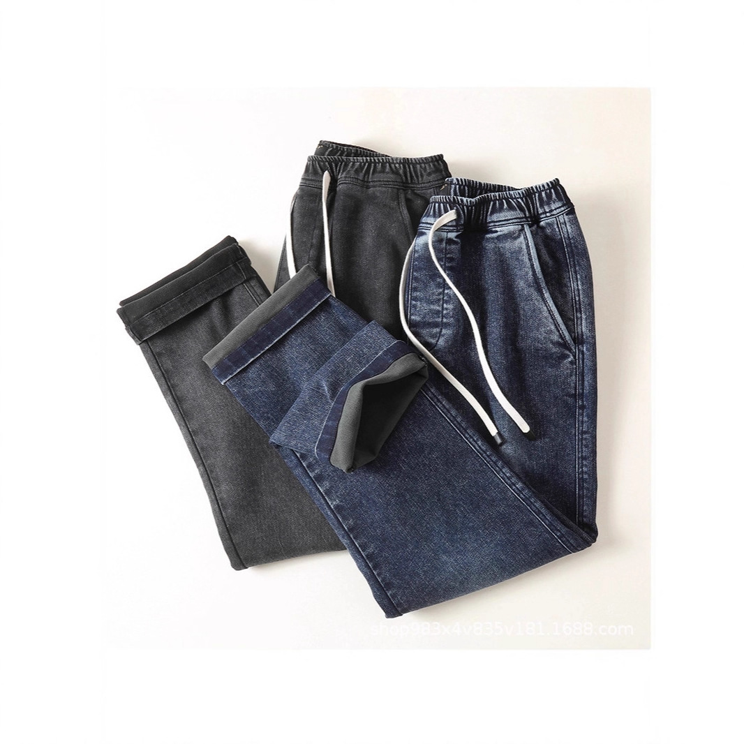 Early Spring New Fleece-Lined Men's Slim Jeans Versatile Casual Pants Loose Comfortable High-Stretch Trendy Brand