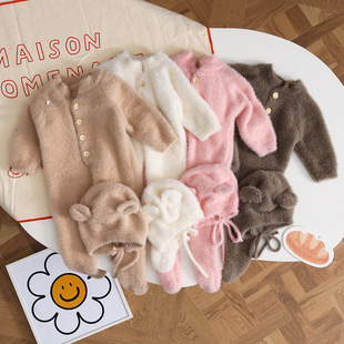 Internet Celebrant Baby Jumpsuit Cute Super Cute Foot Hassel Plush Pajamas Home Clothes Newborn Baby Spring and Autumn Clothes