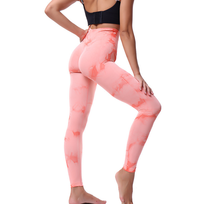 Venta caliente pantalones de yoga sin costura pantalones de cintura alta vientre de las mujeres que contrae pantalones de fitness tie dye pantalones de entrenamiento de levantamiento de cadera pantalones deportivos delgados