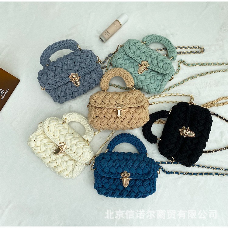 秋冬泫雅同款布条线手工编织包包diy材料包毛线钩针成品斜挎包女