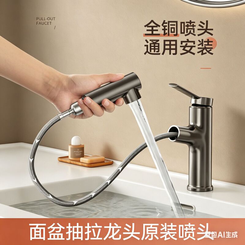 All-Copper Pull-Out Faucet Replacement Head, Detachable Cleaning Nozzle for Washbasin, Splash-Proof Hot and Cold Water Accessories All-Copper Pull-Out Faucet Replacement Head, Detachable Cleaning Nozzle for Washbasin, Splash-Proof Hot and Cold Water Accessories