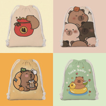 卡皮巴拉束口袋抽绳卡通学生杂物收纳袋多功能便携大容量小布袋