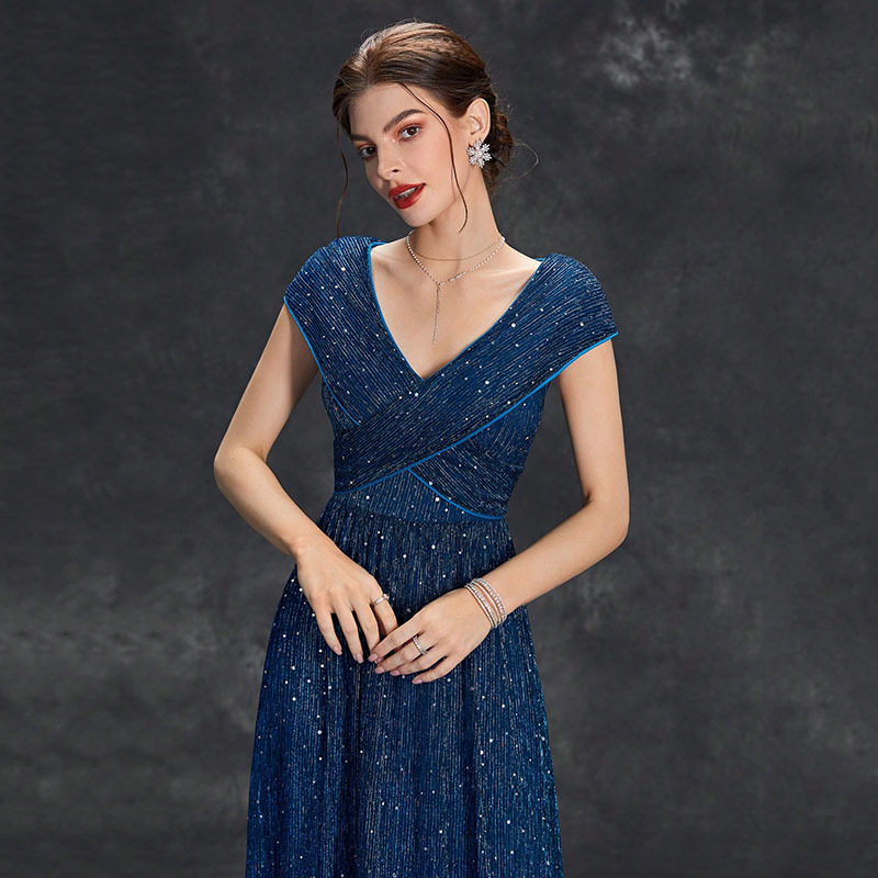 Abito da sera da donna, nuovo stile, scollo a V profondo, abito da damigella d'onore con paillettes, senza maniche, abito da sera super lungo, abito da ballo estivo_voghion.com