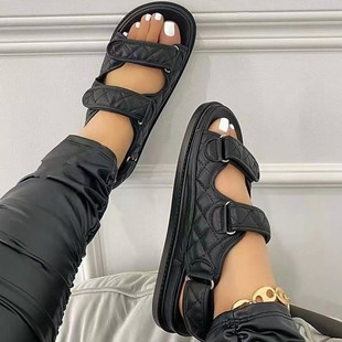 2025 Summer New Style Chanel Style Velcro Flats Women's All-match Fashionable Casual Thick Sole Height-increasing Sports Sandals