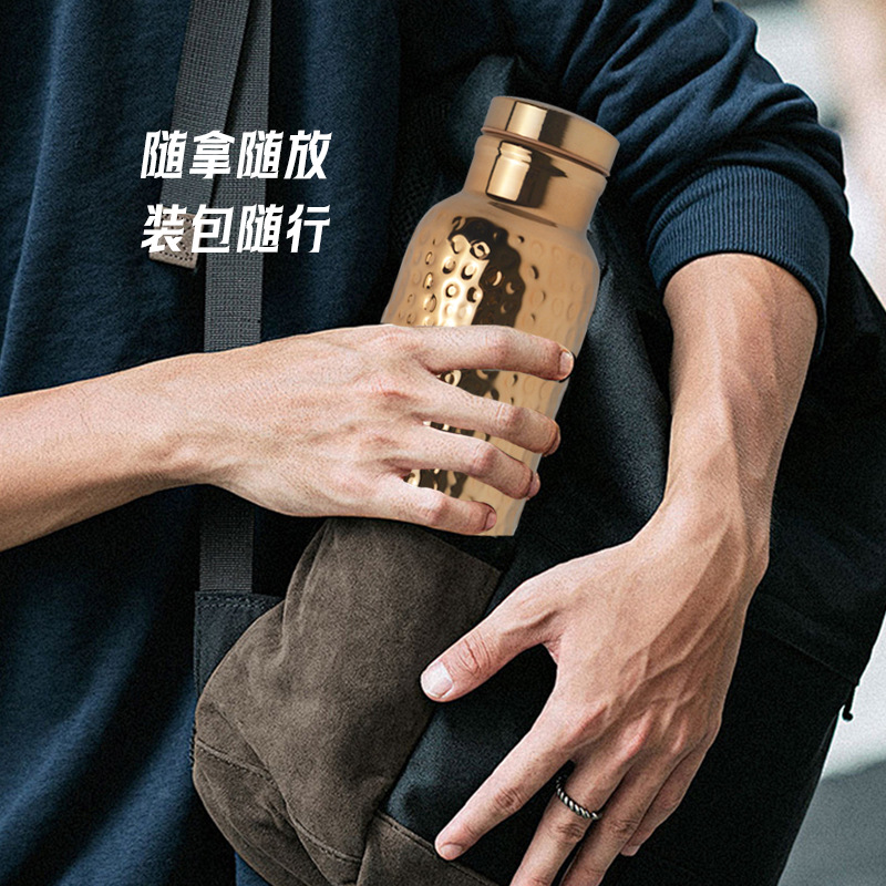 Amazon best-selling electroplated copper thermos concave-convex electroplated sports kettle with cup brush English packaging small single customization