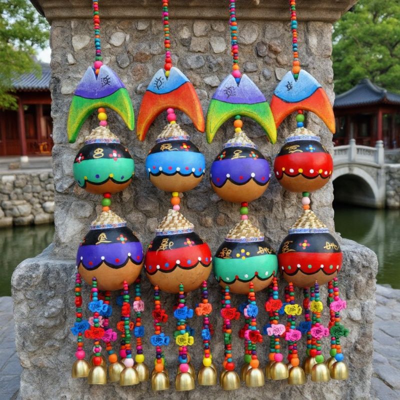 丽江东巴文彩绘民族风葫芦风铃挂饰装饰鱼头草帽云南旅游工艺品