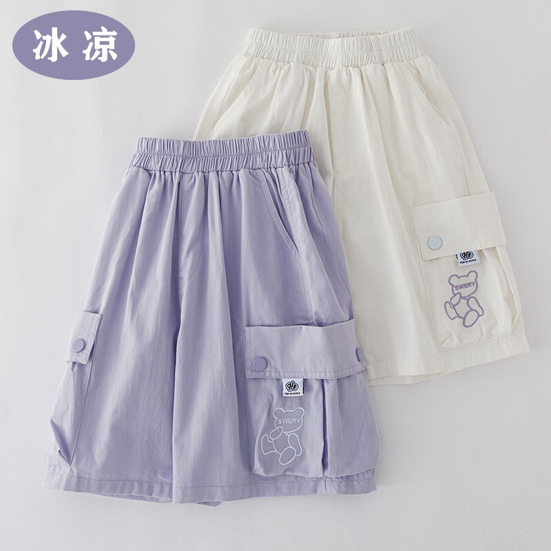 Korean Style Girls' Cargo Shorts Summer Ice Silk Outerwear Children's 2025 New Sports Knee-Length Casual Pants for Older Children Korean Style Girls' Cargo Shorts Summer Ice Silk Outerwear Children's 2025 New Sports Knee-Length Casual Pants for Older Children