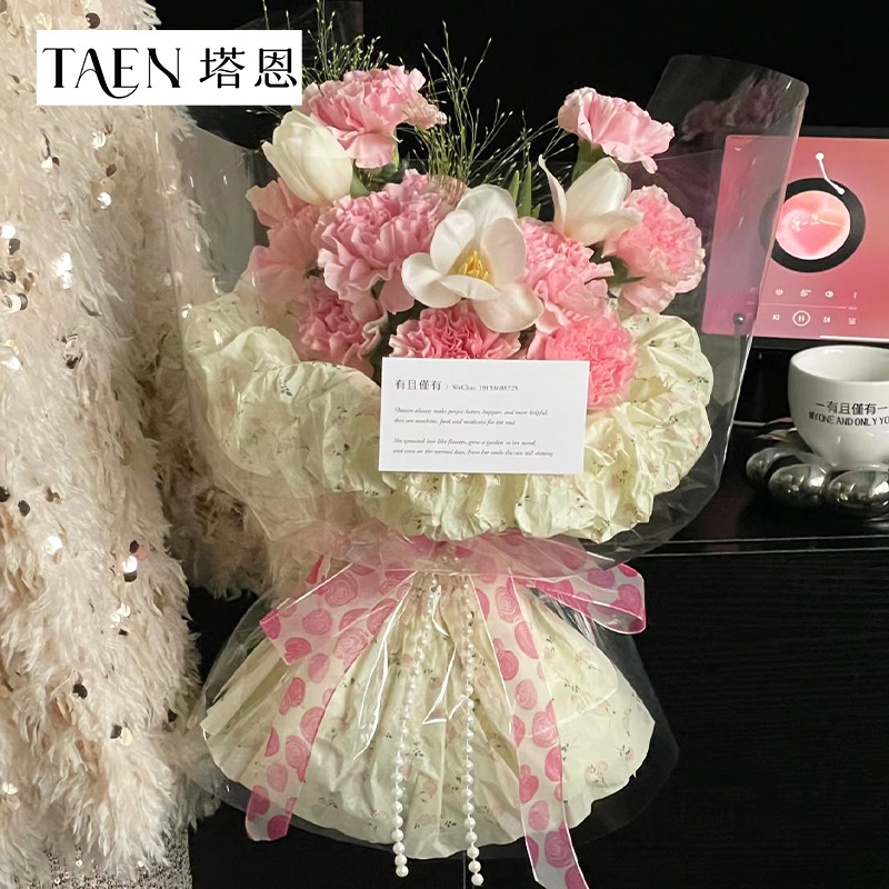 玫瑰印花雪梨纸花束内衬纸鲜花包装纸花艺花店材料DIY手揉纸