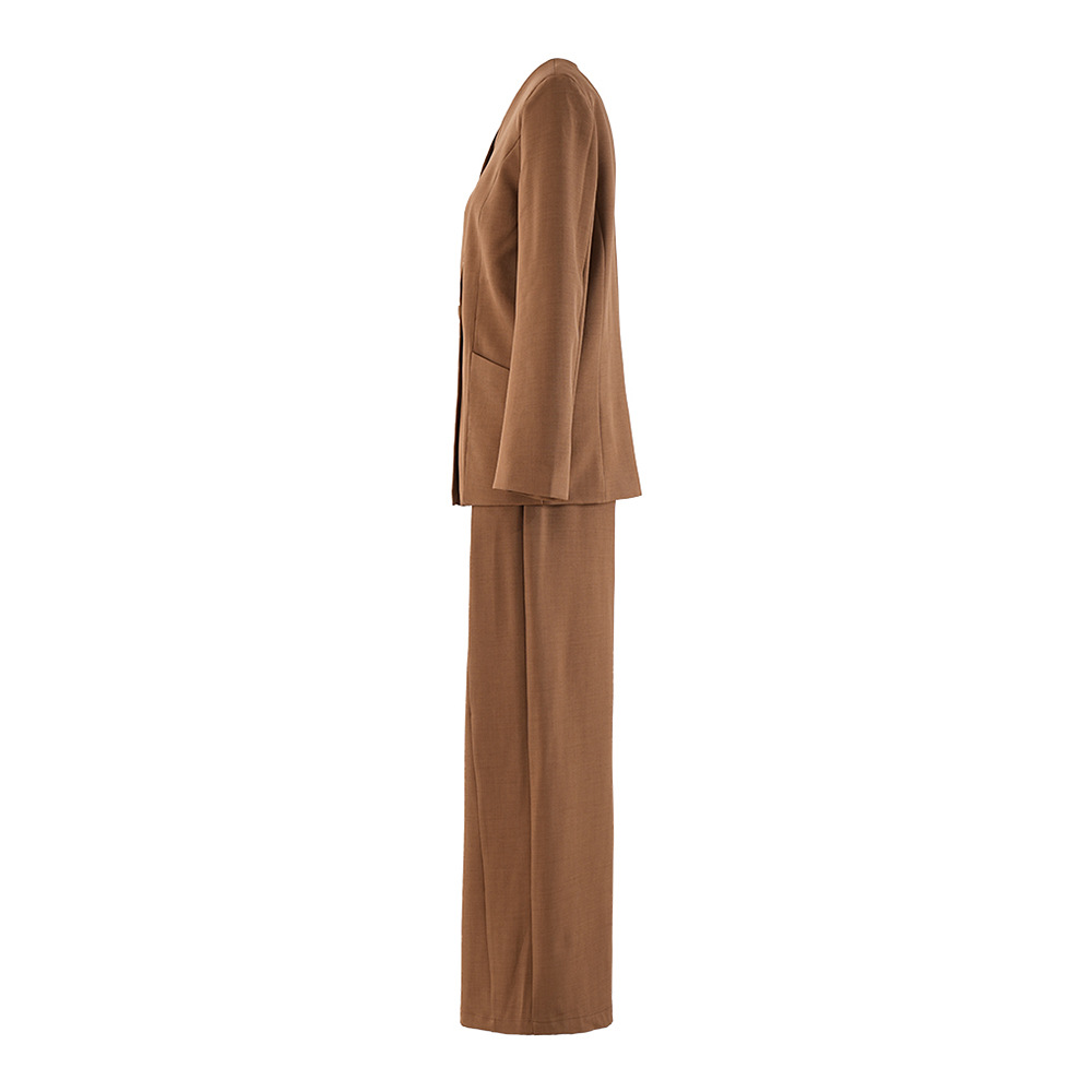 Women's Clothing Temperament commuting design suit for women autumn new style V neck single breasted jacket with straight trousers two piece suit_voghion.com