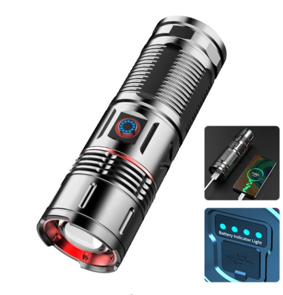 Linterna de luz fuerte de carga súper brillante al aire libre de largo alcance portátil multifuncional láser blanco linterna LED lámpara de iluminación de trabajo