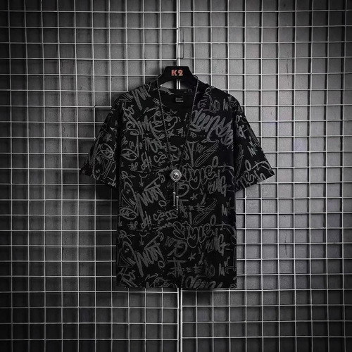 Summer Men's Short Sleeve Fully Printed Ice Silk High-End T-Shirt Large Size Trend Brand Loose Round Neck Top for Drop Shipping Wholesale
