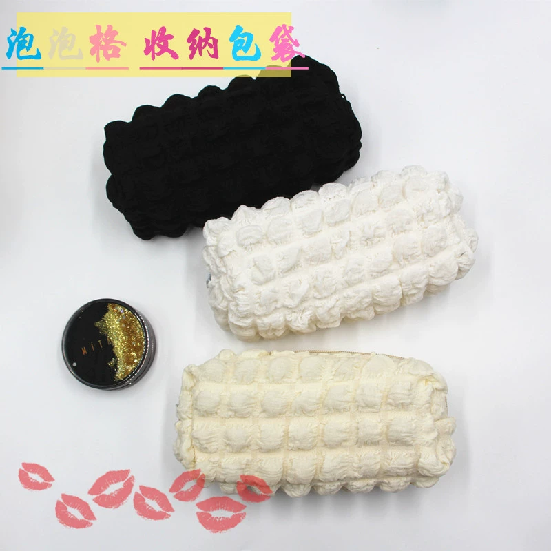 Ins Cream Puff Студенческий пенал Пузырьковая решетка Ниша большой емкости Мягкая косметичка Fufu для хранения