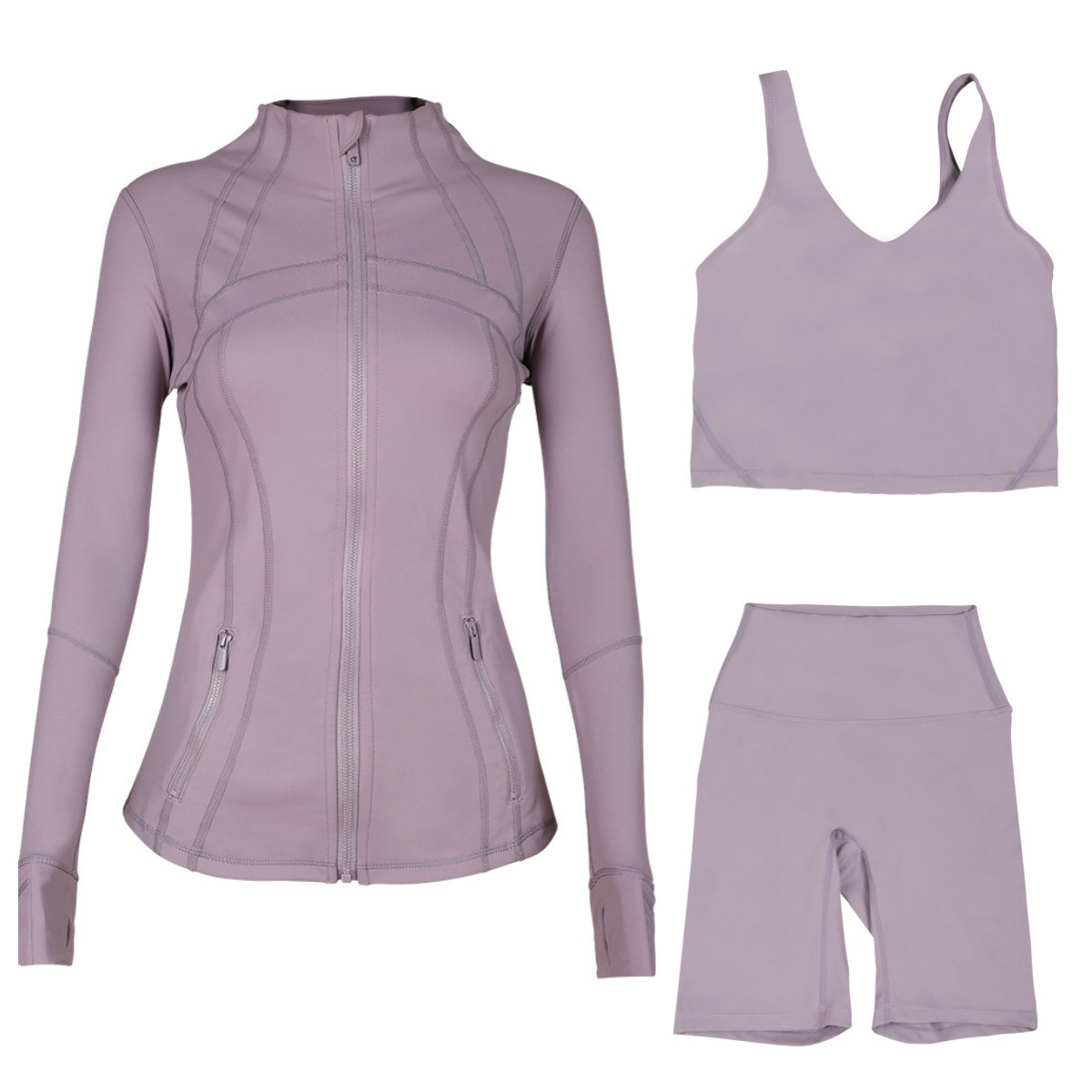 Women's 3-Piece Workout Set – Breathable Jacket, U-Back Sports Bra & 5" Shorts For Yoga, Running & Gym (S-Xxxl, 40+ Colors)​_ecoleips.com