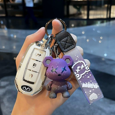 Suitable for British Car key bag - infiniti-g-smart-3-key-trunk-single-shell-white-purple-violent-bear-pendant