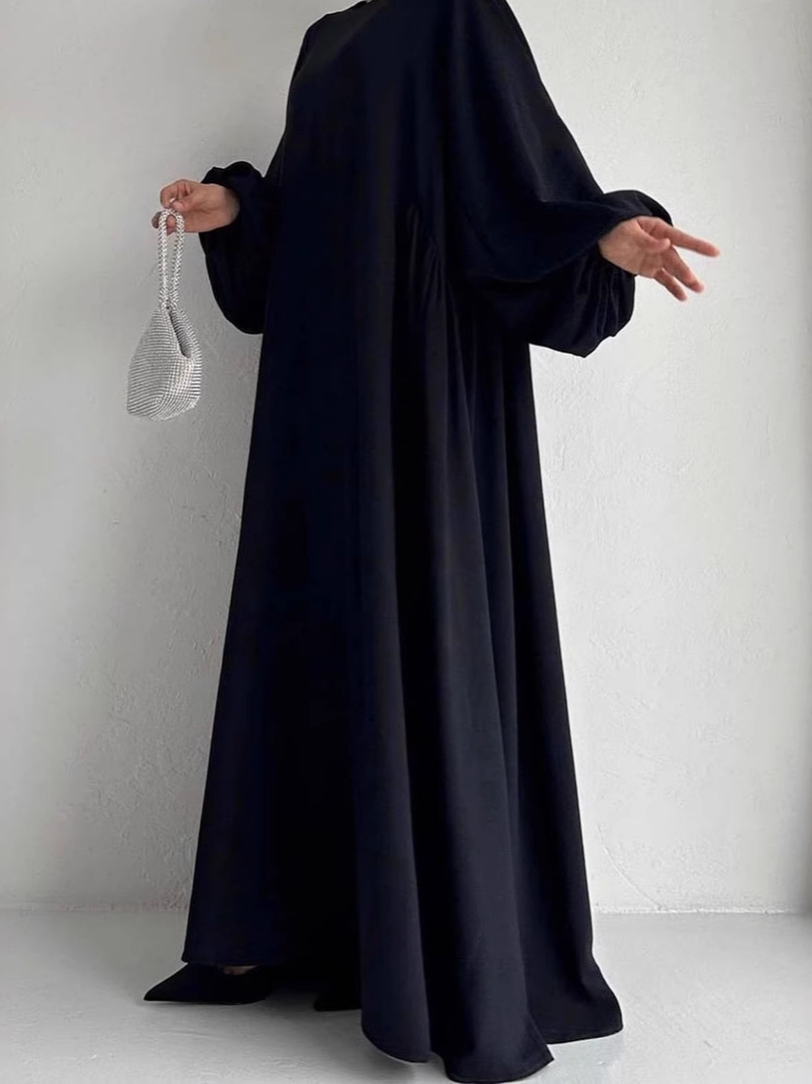 Qadın üçün düz rəngli, rahat, boş pullover paltar