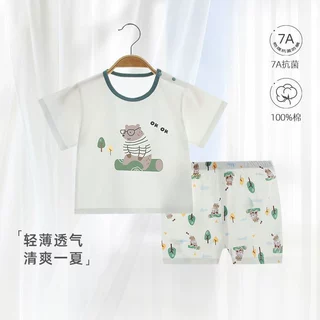 婴儿套装纯棉A类夏季新生儿透气韩版两件套休闲服T恤薄款短袖
