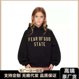 秋冬新款ESSENTIALS儿童字母印花连帽加绒卫衣男童女童宽松帽衫