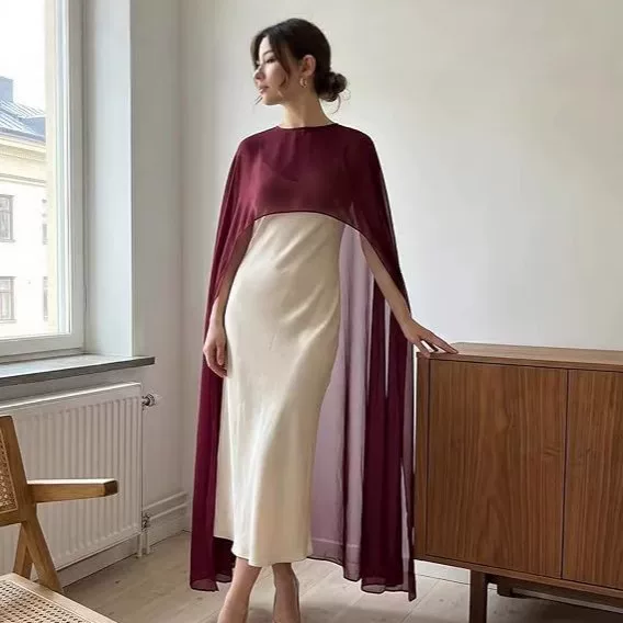 Cross-Border Amazon Minimalist Style Light and Airy Outerwear Long White Black Burgundy Chiffon Shawl