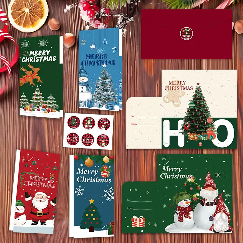跨境高级感外贸英文卡片圣诞贺卡带信封套装圣诞节卡片定制定做