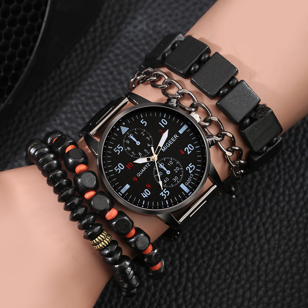 I più venduti 5 pezzi/set orologi da uomo moda orologio di Ginevra business falso orologio al quarzo a due occhi + braccialetto di perline_voghion.com