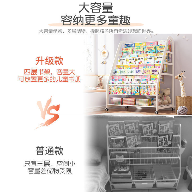 Estantería para niños Estante de libros ilustrados para el hogar Área de lectura Estante de almacenamiento de juguetes móviles Estante de estantería para bebés simple Aterrizaje