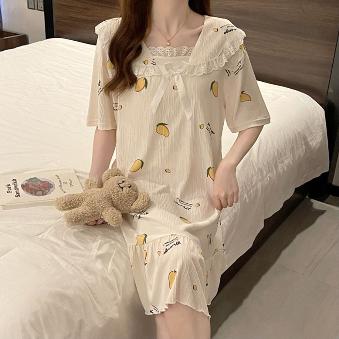 2024 pijama de mujer algodón de tela pijama de verano estudiantes frescos lindos mangas cortas ropa de cuello de muñeca media y larga