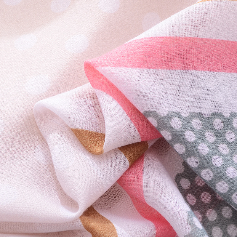 Corea del Sur estilo coreano bufanda fresca verano protector solar chal color a juego punto rayas impreso algodón y lino sensación bufanda