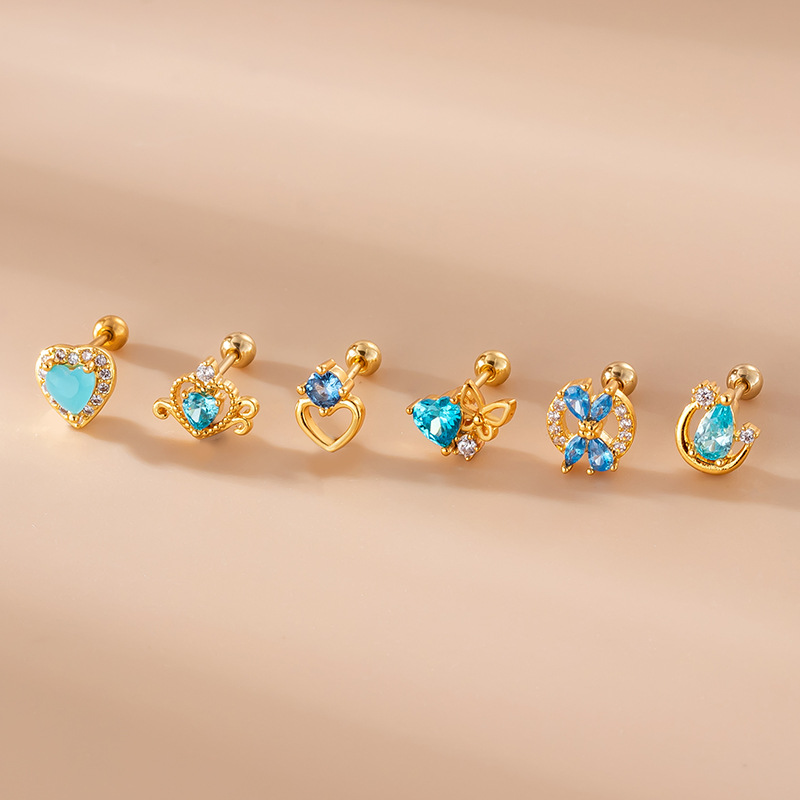 Fashion Heart Shape Bow Knot Stainless Steel Ear Studs Inlaid Zircon Stainless Steel Earrings 1 Piec