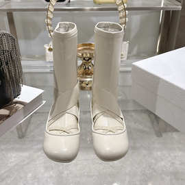 2025秋冬复古新款网红平底显瘦裸靴舒适交叉松紧带弹力靴时尚袜靴