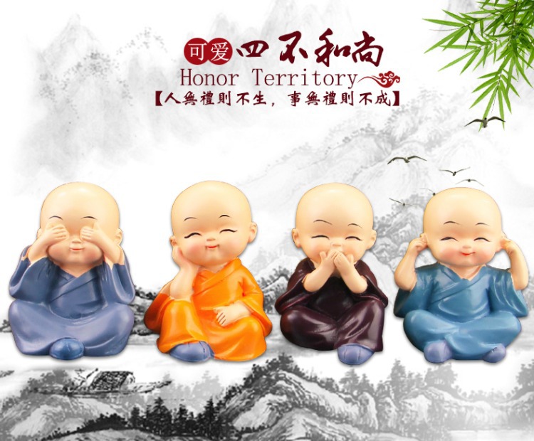 Car Ornaments Creative Trendy Car-Mounted Bobblehead Four-Faced Monk Zen Cute Doll Flat Installation Decoration
