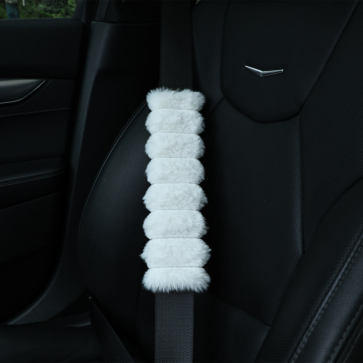 Striped Rabbit Fur Plush Safety Belt Shoulder Pads