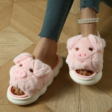 猪猪毛毛拖鞋秋冬室内家用棉拖居家保暖厚底毛绒卡通奶牛增高保暖