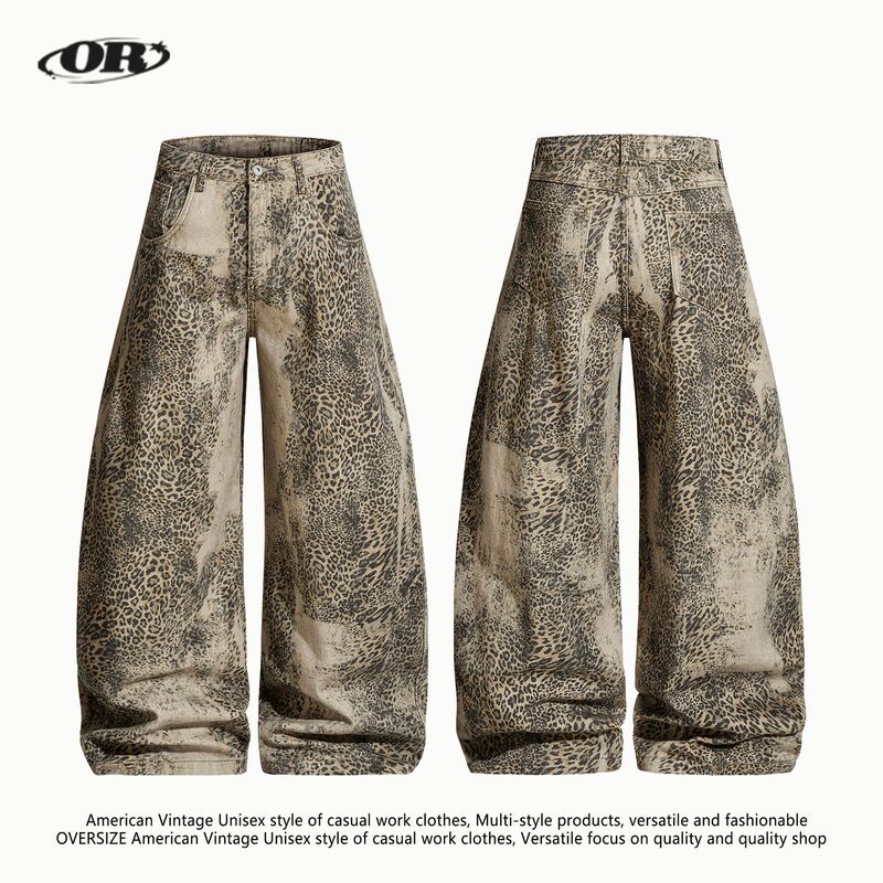 Oreeta丨American Retro Deconstructed Silhouette Leopard Print Pants Unisex Trendy Brand Loose Wide-Leg Banana Casual Pants Oreeta丨American Retro Deconstructed Silhouette Leopard Print Pants Unisex Trendy Brand Loose Wide-Leg Banana Casual Pants