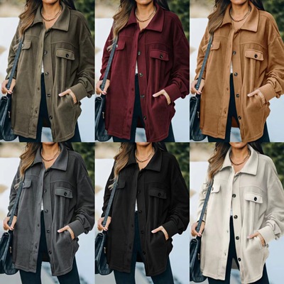 2022 Autumn and winter new pattern Europe and America Women's wear Long sleeve Cardigan Amazon Selling Lapel Easy Single breasted Fleece coat