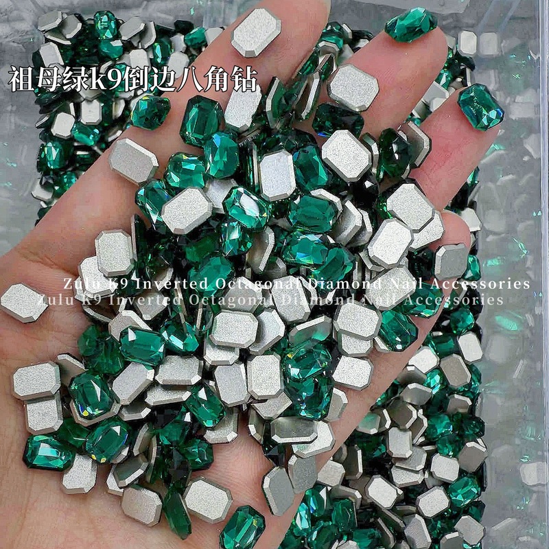 网红新款K9倒边平底八角钻美甲饰品超闪玫红色方糖异形钻指甲装饰|undefined