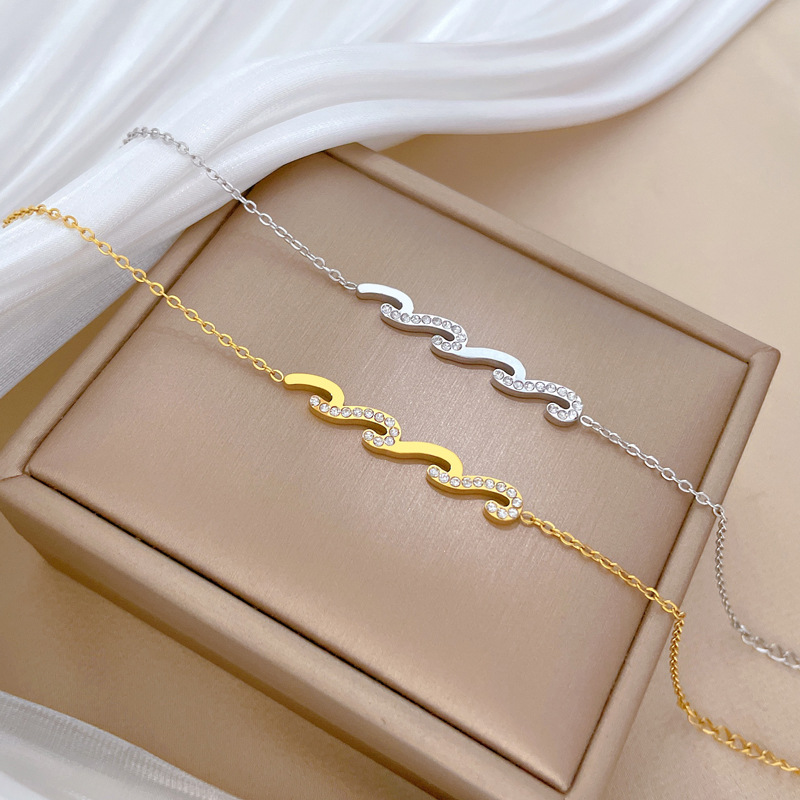 Minimalist Wave Chain Bracelet For Women Retro Style Silver Tone_voghion.com