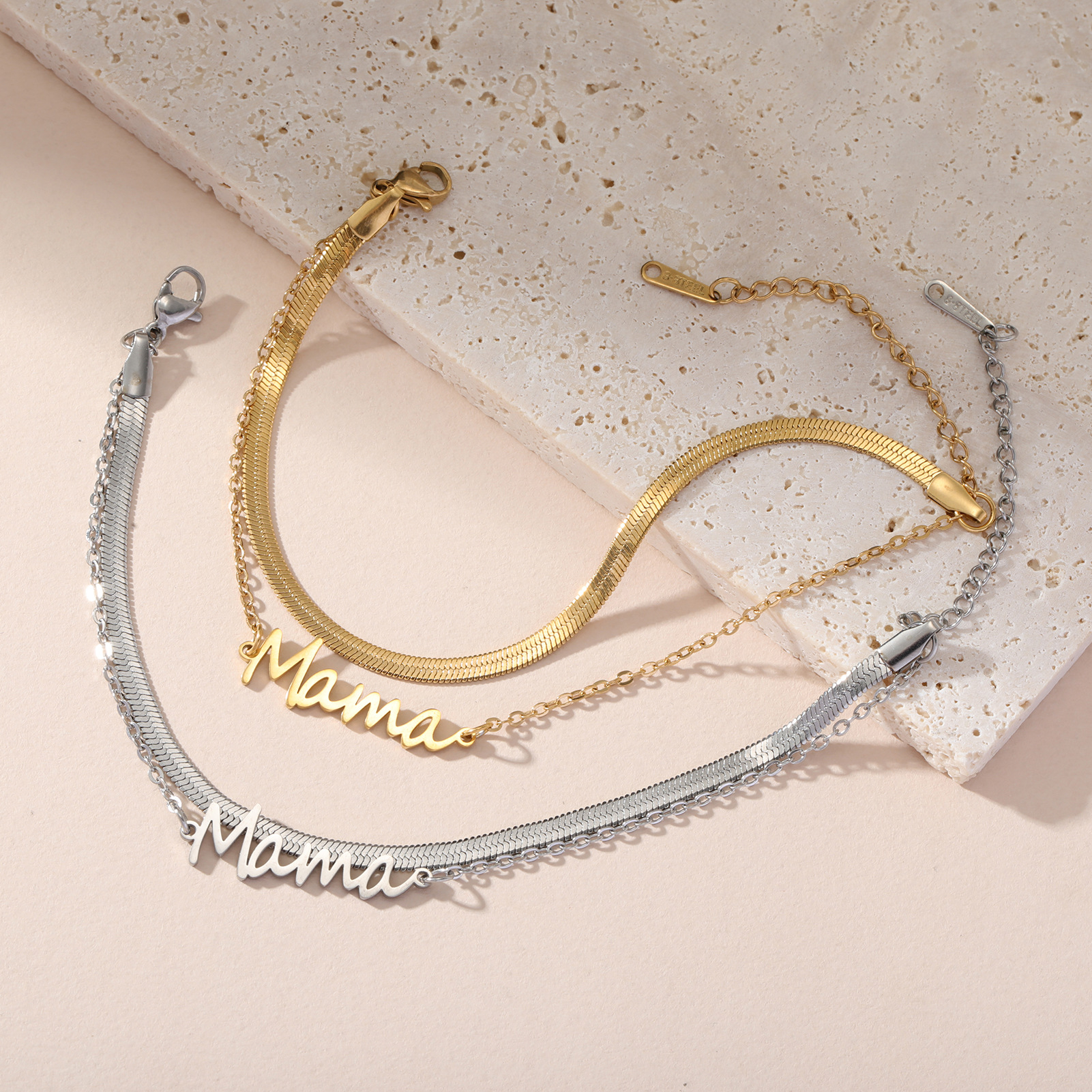 golden bracelet with letters stainless steel