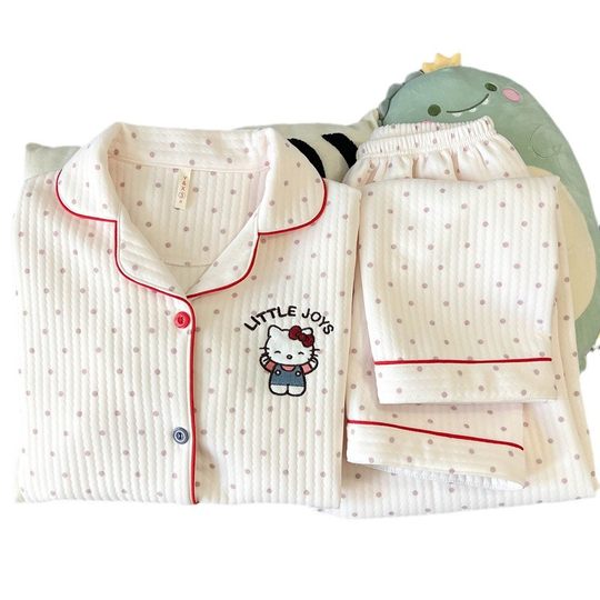 Japanese Style HelloKitty Air Cotton Pajamas Women's Autumn and Winter Cotton Warm Sweet Cartoon Thickened Home Clothes