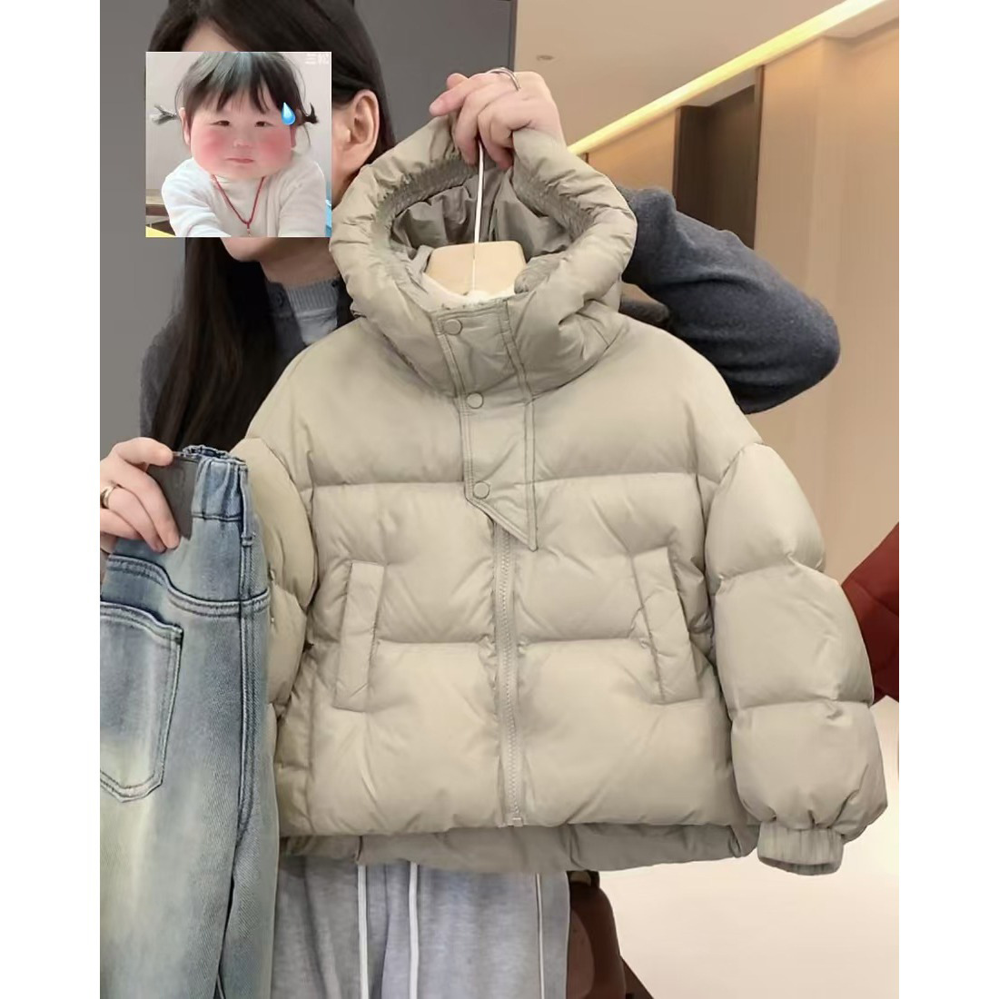 新款男女童2026冬季时尚简约百搭款纯色休闲宽松保暖面包连帽棉服