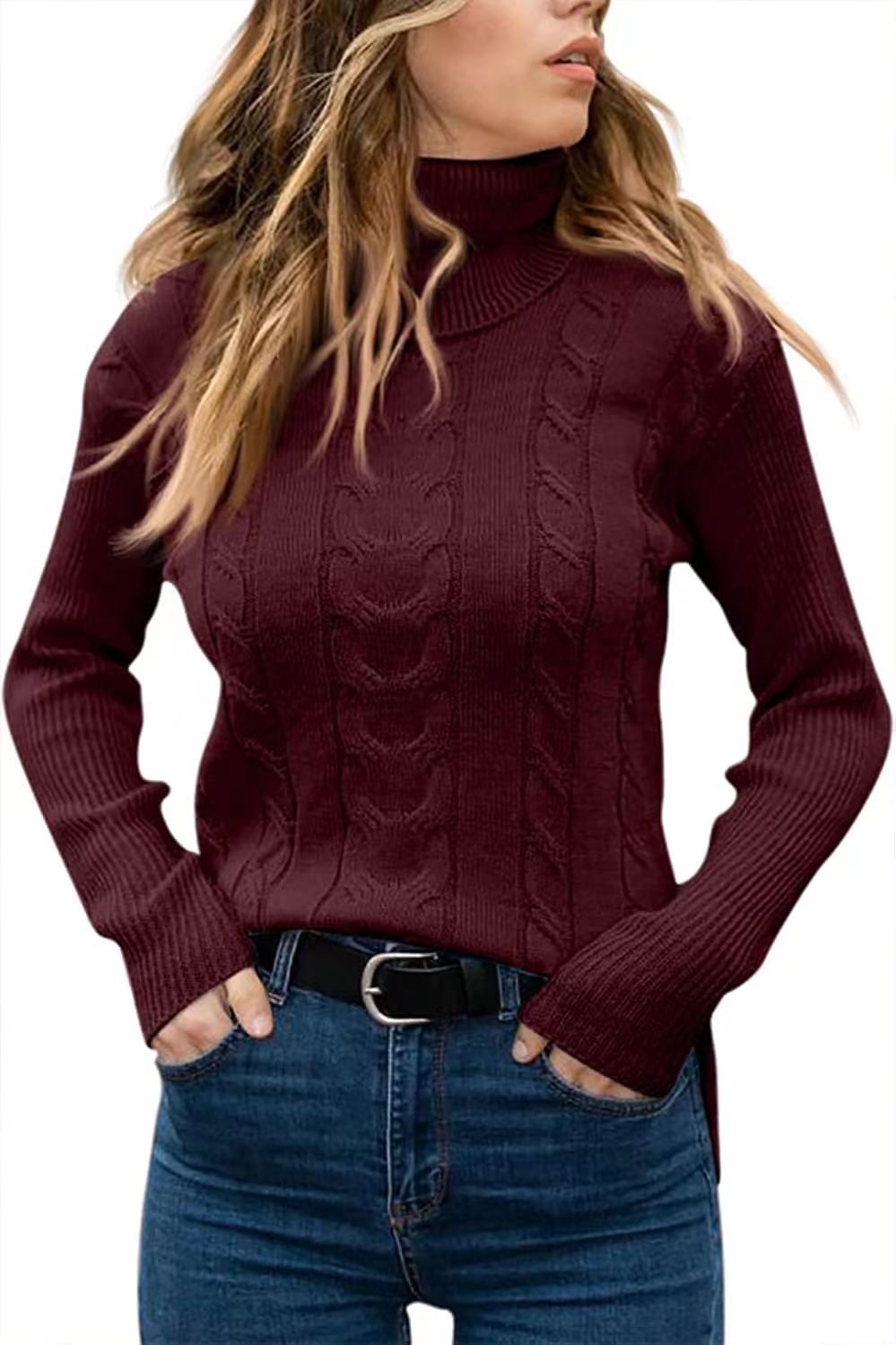 Women's autumn and winter new solid color turtle neck retro long-sleeved women's sweater_voghion.com