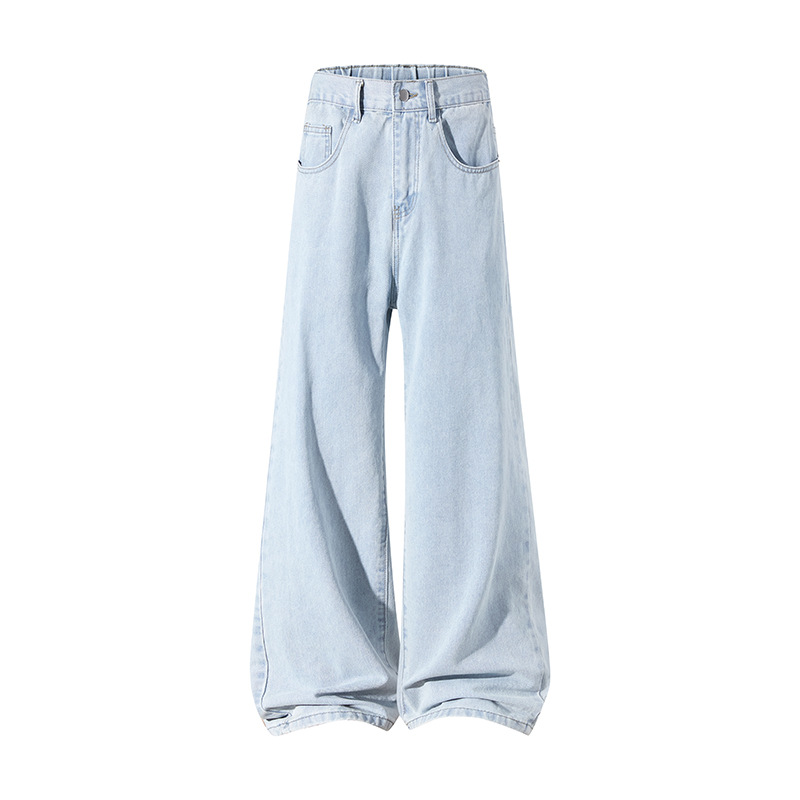 Men's Washed Flared Straight Leg Jeans High Street Style Retro American Loose Fit Long Pants For Teenagers_mkmklike.com