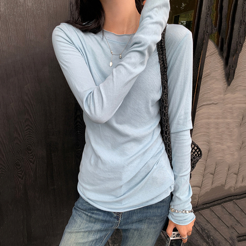 Summer and autumn thin mask T-shirt women's cotton long sleeve slim fit slimming T-shirt undershirt top trendy new